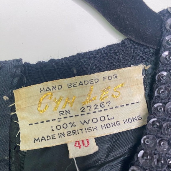 Vintage Cyn Les 50s 60s Hand beaded black top - Picture 3 of 4